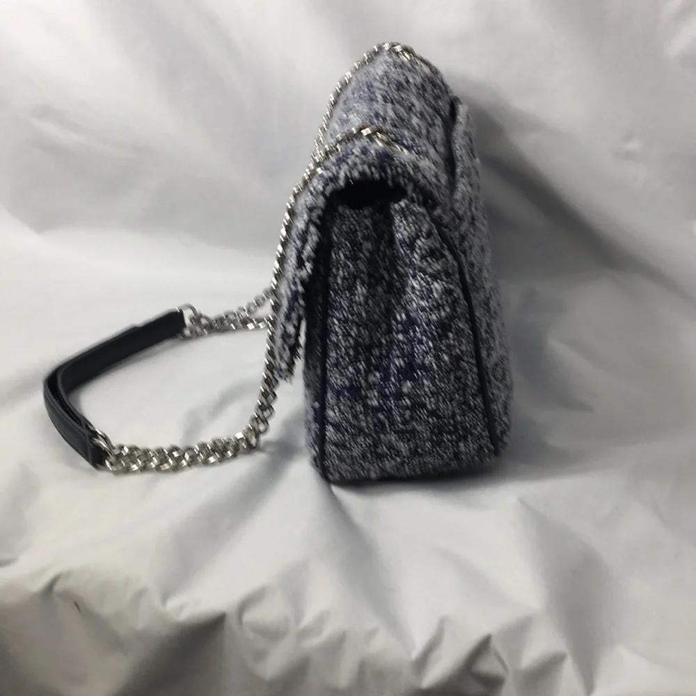 Michael Kors Navy Blue and White Tweed Flap Bag Crossbody Purse Like-NEW
